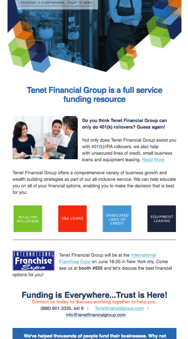 Tenet Financial email marketing